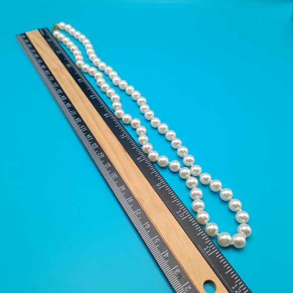 Vintage Glass Pearl Necklace, 8mm Faux Pearl Beads, 24 Inches, Hand Knotted - Picture 7 of 10